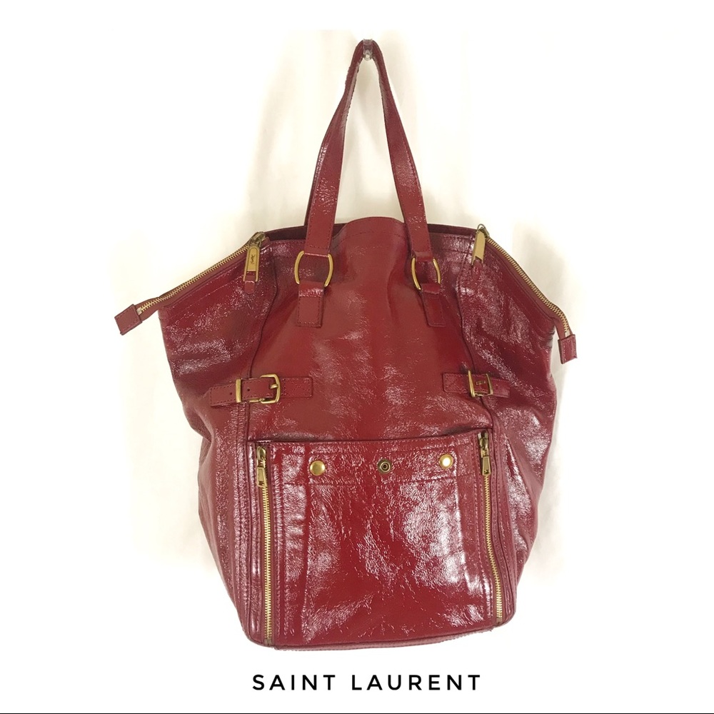 Saint Laurent Large Red Leather Tote Bag Purse